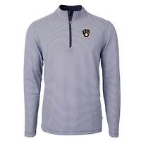 MLB Milwaukee Brewers Virtue Eco Pique Micro Stripe Recycled Quarter-Zip Pullover Top
