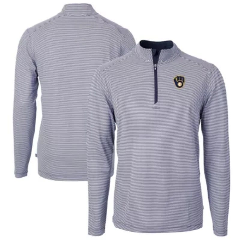 MLB Milwaukee Brewers Virtue Eco Pique Micro Stripe Big & Tall Recycled Quarter-Zip Pullover Top