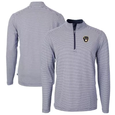 MLB Milwaukee Brewers Virtue Eco Pique Micro Stripe Big & Tall Recycled Quarter-Zip Pullover Top