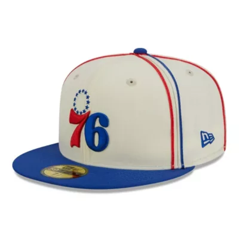 NBA Cream/Royal Philadelphia 76ers Piping 2-Tone 59FIFTY Fitted Hat