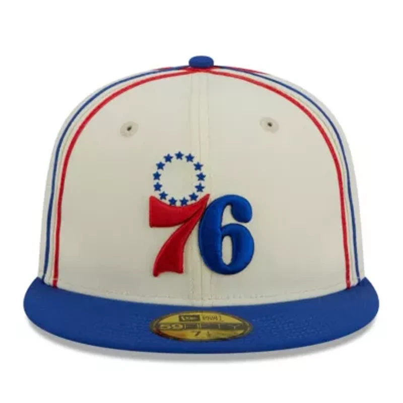 NBA Cream/Royal Philadelphia 76ers Piping 2-Tone 59FIFTY Fitted Hat