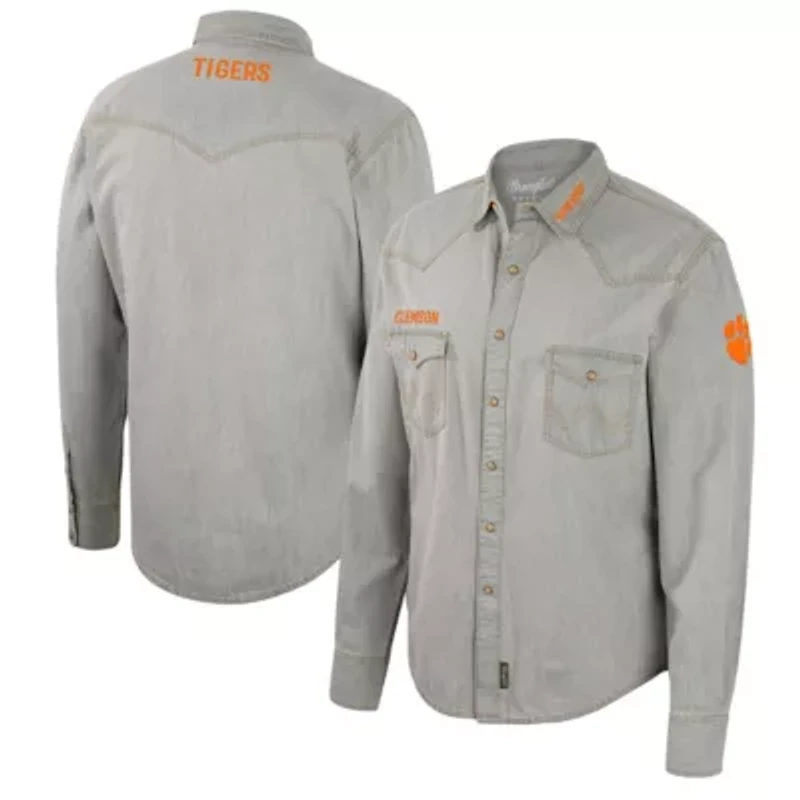 NCAA x Wrangler Clemson Tigers Cowboy Cut Western Full-Snap Long Sleeve Shirt