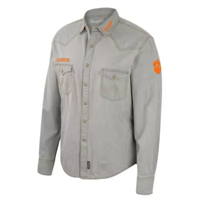 NCAA x Wrangler Clemson Tigers Cowboy Cut Western Full-Snap Long Sleeve Shirt