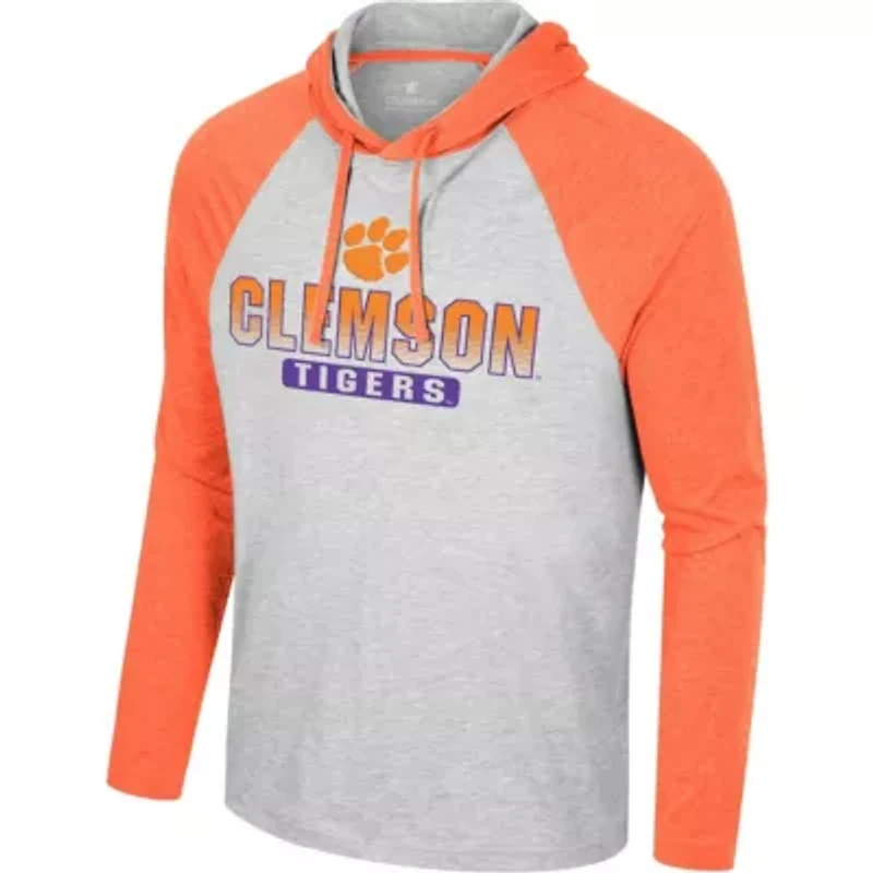 NCAA Grey Clemson Tigers Hasta La Vista Raglan Hoodie Long Sleeve T-Shirt