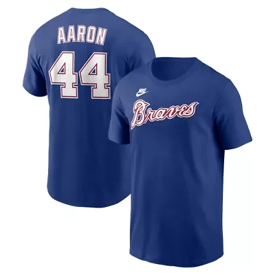 MLB Nike Hank Aaron Atlanta Braves Cooperstown Collection Name & Number T-Shirt
