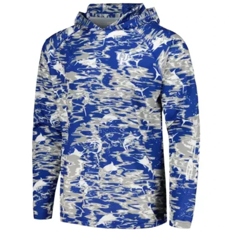 NCAA Kentucky Wildcats PFG Terminal Tackle Omni-Shade Rippled Long Sleeve Hooded T-Shirt