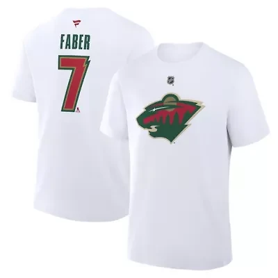 NHL Fanatics Brock Faber Minnesota Wild Authentic Stack Name & Number T-Shirt