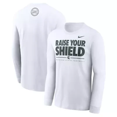 NCAA Nike Michigan State Spartans 2025 Football Fan Raise Your Shield Long Sleeve T-Shirt