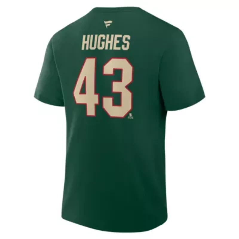 NHL Fanatics Quinn Hughes Minnesota Wild Authentic Stack Name & Number T-Shirt