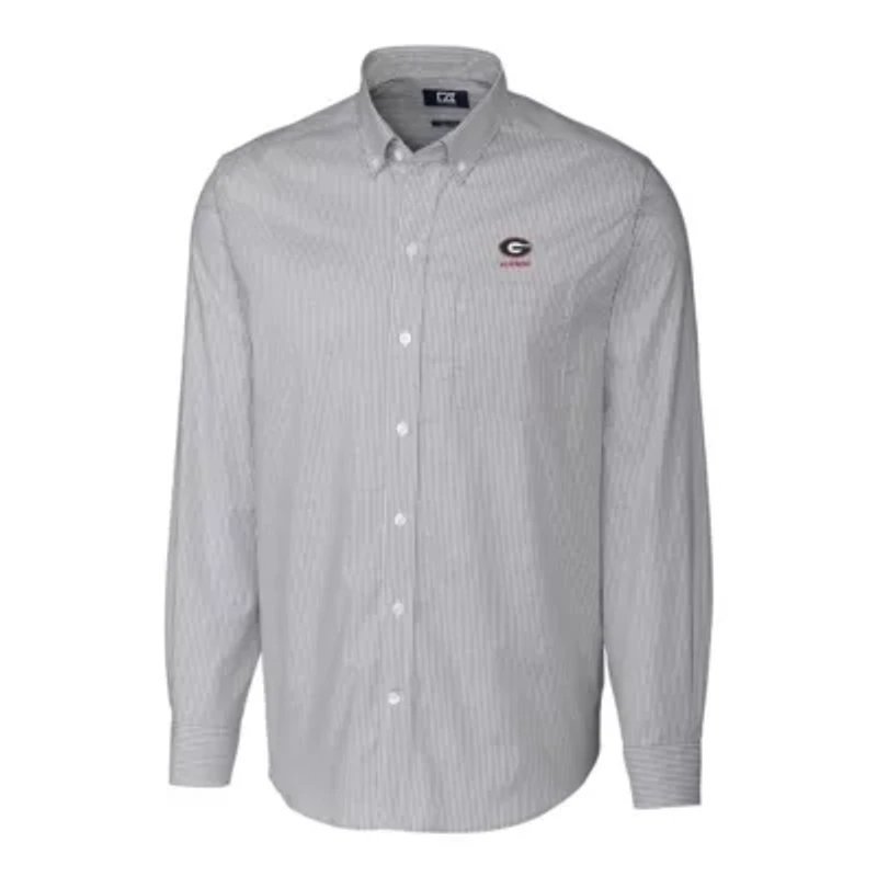 NCAA Georgia Bulldogs Alumni Logo Stretch Oxford Stripe Long Sleeve Button-Down Shirt