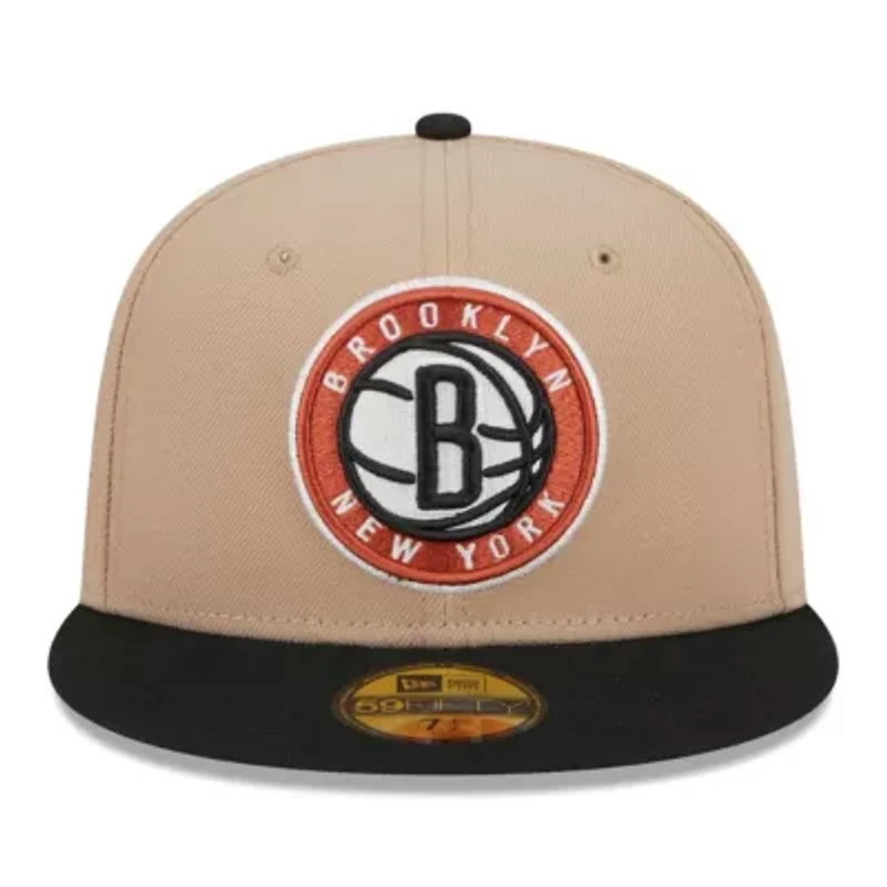 Brooklyn Nets NBA Tan/Black Burnt Logo 2-Tone 59FIFTY Fitted Hat