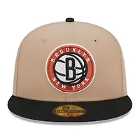 Brooklyn Nets NBA Tan/Black Burnt Logo 2-Tone 59FIFTY Fitted Hat