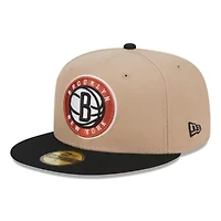 Brooklyn Nets NBA Tan/Black Burnt Logo 2-Tone 59FIFTY Fitted Hat