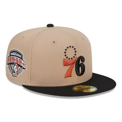 Philadelphia 76ers NBA Tan/Black Burnt Logo 2-Tone 59FIFTY Fitted Hat