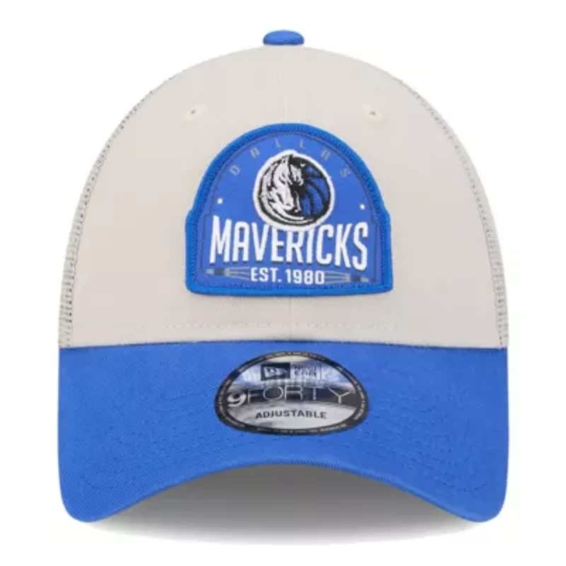 NBA Khaki/Blue Dallas Mavericks Throwback Patch Trucker 9FORTY Adjustable Hat