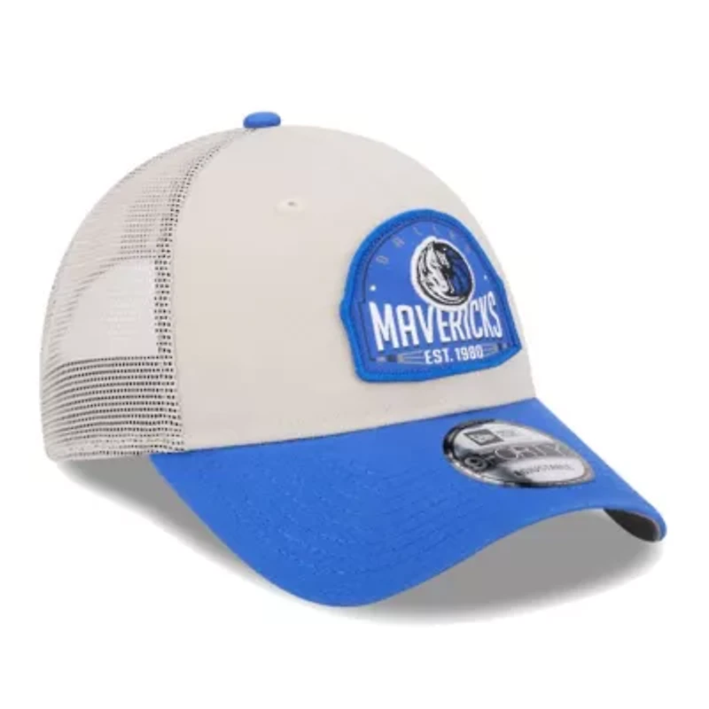 NBA Khaki/Blue Dallas Mavericks Throwback Patch Trucker 9FORTY Adjustable Hat