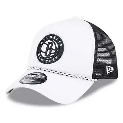 NBA White/Black Brooklyn Nets Court Sport Foam A-Frame 9FORTY Adjustable Trucker Hat