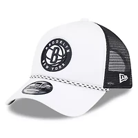 NBA White/Black Brooklyn Nets Court Sport Foam A-Frame 9FORTY Adjustable Trucker Hat