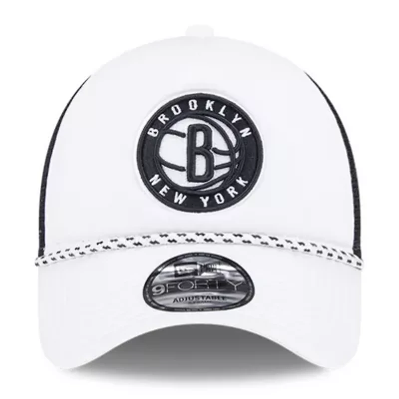 NBA White/Black Brooklyn Nets Court Sport Foam A-Frame 9FORTY Adjustable Trucker Hat