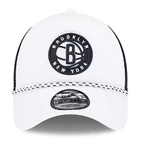 NBA White/Black Brooklyn Nets Court Sport Foam A-Frame 9FORTY Adjustable Trucker Hat