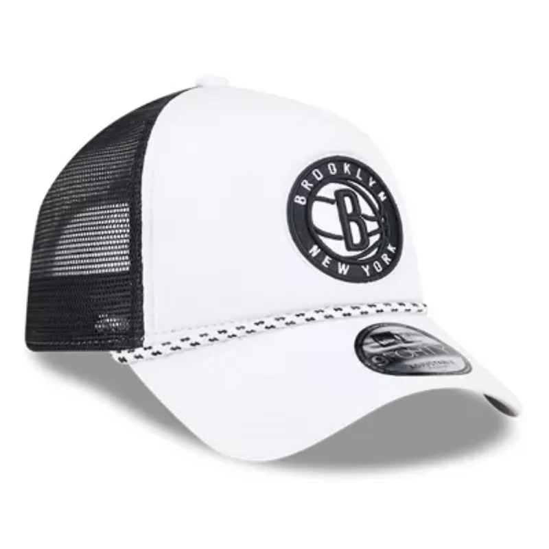 NBA White/Black Brooklyn Nets Court Sport Foam A-Frame 9FORTY Adjustable Trucker Hat