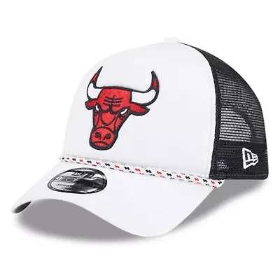 NBA White/Black Chicago Bulls Court Sport Foam A-Frame 9FORTY Adjustable Trucker Hat
