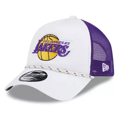 NBA White/Purple Los Angeles Lakers Court Sport Foam A-Frame 9FORTY Adjustable Trucker Hat