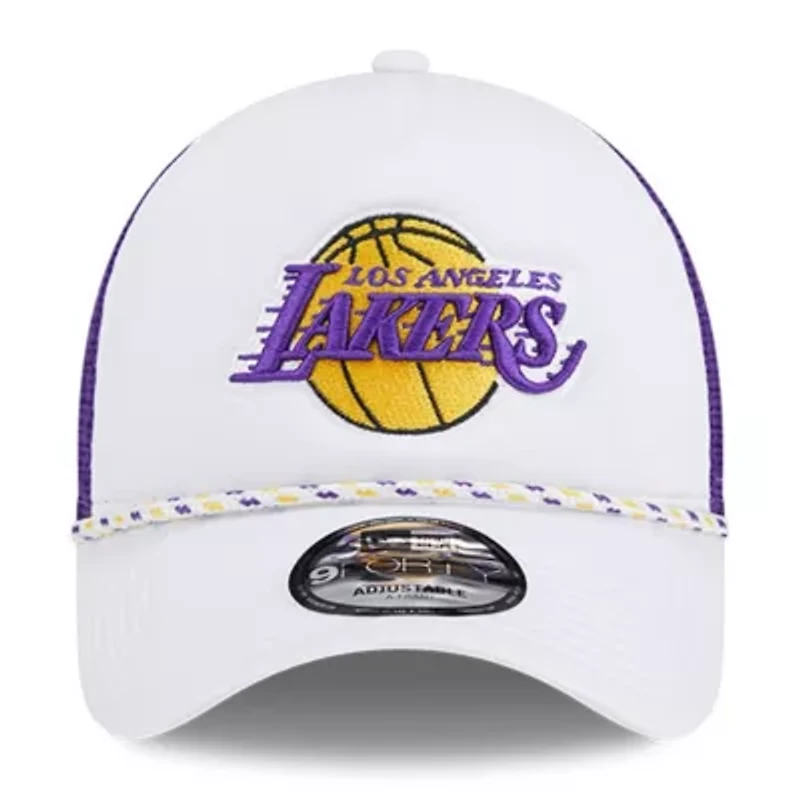 NBA White/Purple Los Angeles Lakers Court Sport Foam A-Frame 9FORTY Adjustable Trucker Hat
