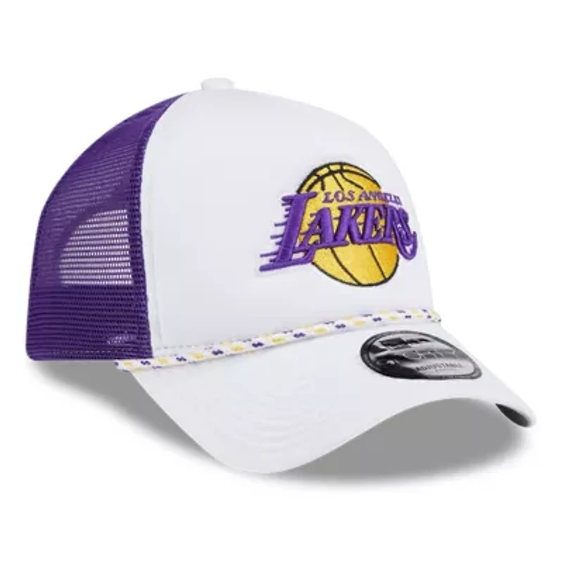 NBA White/Purple Los Angeles Lakers Court Sport Foam A-Frame 9FORTY Adjustable Trucker Hat