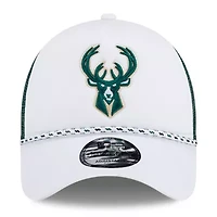 NBA White/Hunter Milwaukee Bucks Court Sport Foam A-Frame 9FORTY Adjustable Trucker Hat