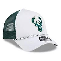 NBA White/Hunter Milwaukee Bucks Court Sport Foam A-Frame 9FORTY Adjustable Trucker Hat