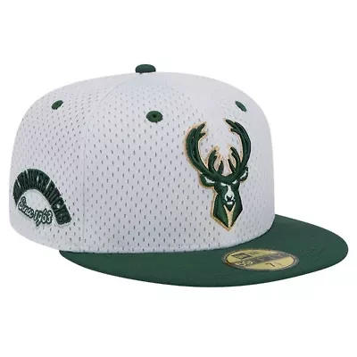 NBA White/Hunter Milwaukee Bucks Throwback 2Tone 59FIFTY Fitted Hat