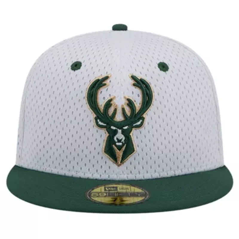 NBA White/Hunter Milwaukee Bucks Throwback 2Tone 59FIFTY Fitted Hat