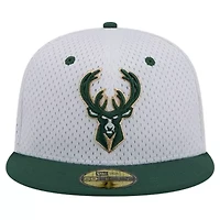 NBA White/Hunter Milwaukee Bucks Throwback 2Tone 59FIFTY Fitted Hat