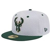 NBA White/Hunter Milwaukee Bucks Throwback 2Tone 59FIFTY Fitted Hat