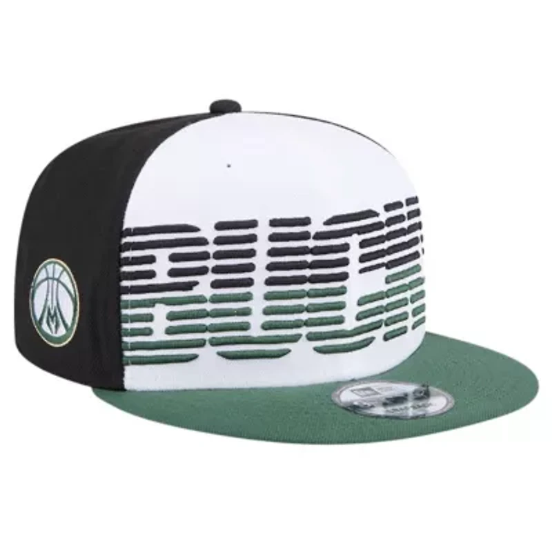 NBA White/Hunter Milwaukee Bucks Throwback Gradient Tech Font 9FIFTY Snapback Hat