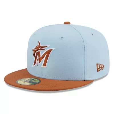 MLB Light Blue/Brown Miami Marlins Spring Color Basic Two-Tone 59FIFTY Fitted Hat