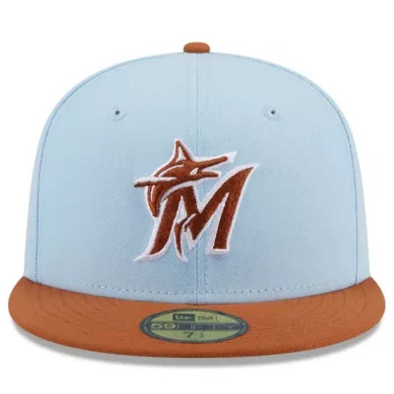 MLB Light Blue/Brown Miami Marlins Spring Color Basic Two-Tone 59FIFTY Fitted Hat