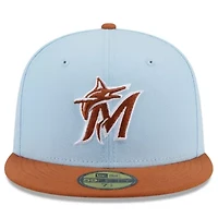 MLB Light Blue/Brown Miami Marlins Spring Color Basic Two-Tone 59FIFTY Fitted Hat