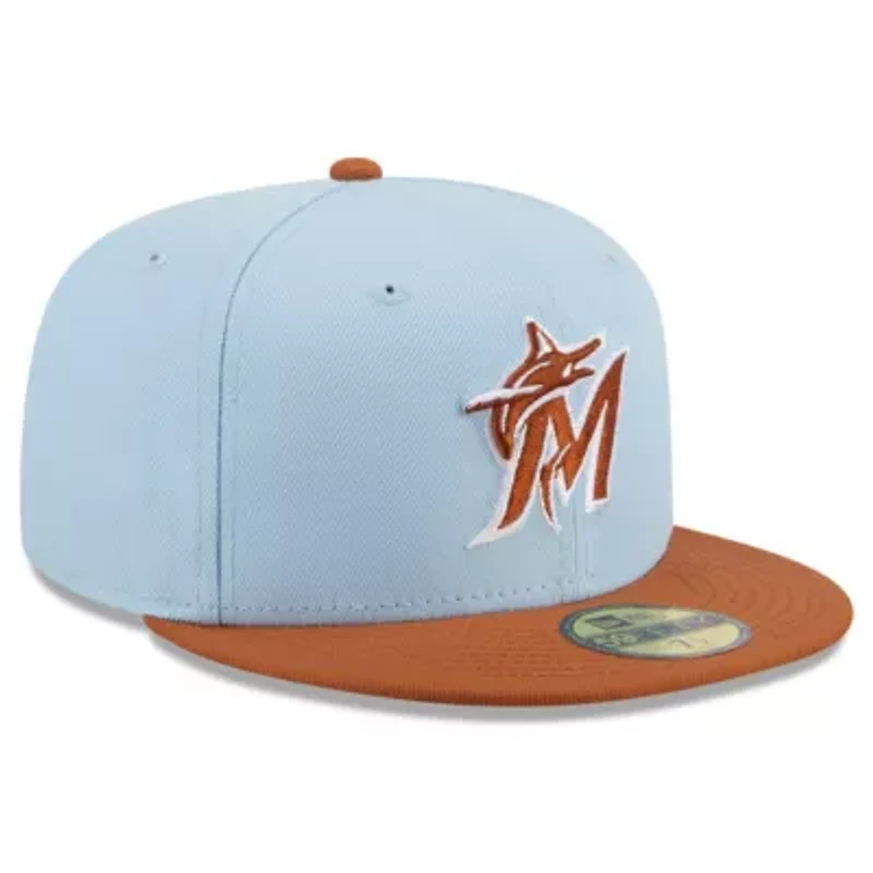 MLB Light Blue/Brown Miami Marlins Spring Color Basic Two-Tone 59FIFTY Fitted Hat