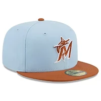 MLB Light Blue/Brown Miami Marlins Spring Color Basic Two-Tone 59FIFTY Fitted Hat