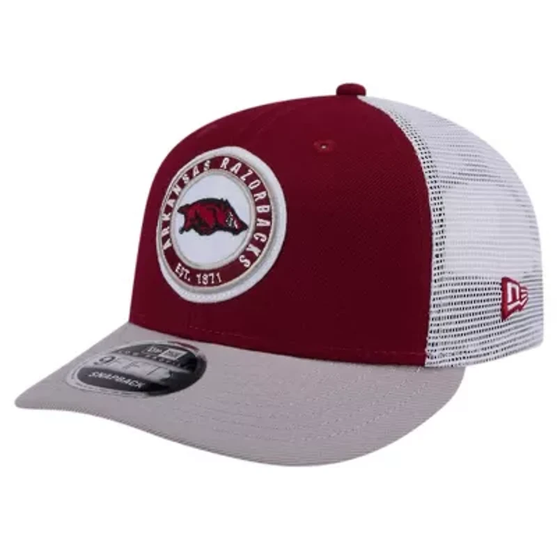NCAA Arkansas Razorbacks Throwback Circle Patch 9FIFTY Trucker Snapback Hat