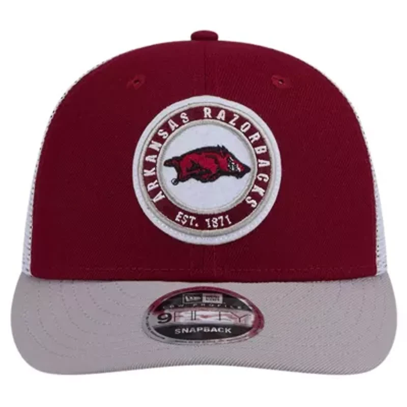 NCAA Arkansas Razorbacks Throwback Circle Patch 9FIFTY Trucker Snapback Hat