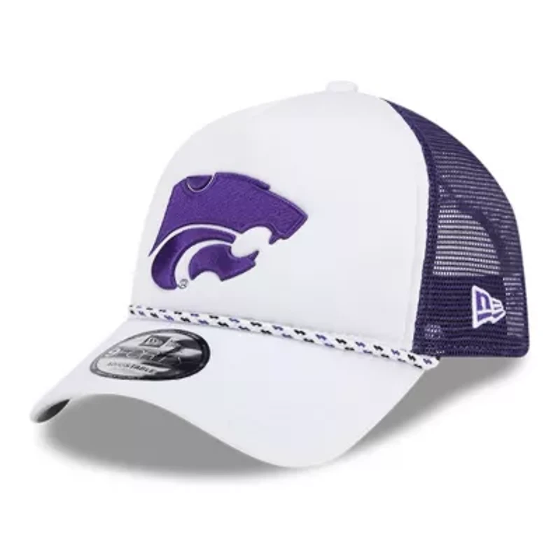 NCAA White/Purple Kansas State Wildcats Court Sport Foam A-Frame 9FORTY Adjustable Trucker Hat