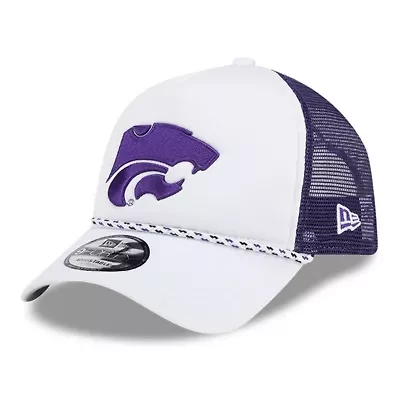 NCAA White/Purple Kansas State Wildcats Court Sport Foam A-Frame 9FORTY Adjustable Trucker Hat
