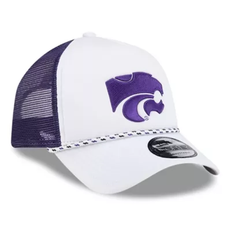 NCAA White/Purple Kansas State Wildcats Court Sport Foam A-Frame 9FORTY Adjustable Trucker Hat