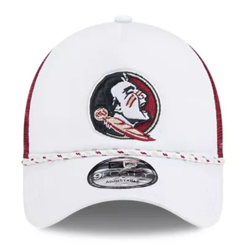 NCAA White/Garnet Florida State Seminoles Court Sport Foam A-Frame 9FORTY Adjustable Trucker Hat