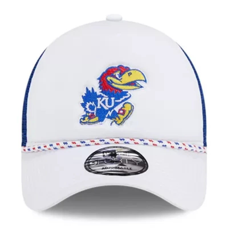 NCAA White/Royal Kansas Jayhawks Court Sport Foam A-Frame 9FORTY Adjustable Trucker Hat