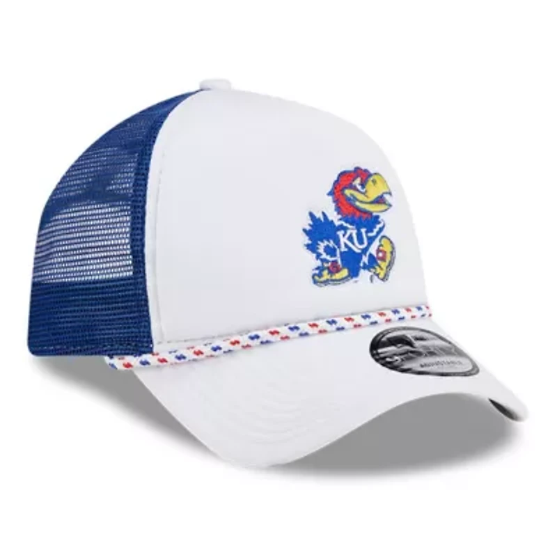 NCAA White/Royal Kansas Jayhawks Court Sport Foam A-Frame 9FORTY Adjustable Trucker Hat
