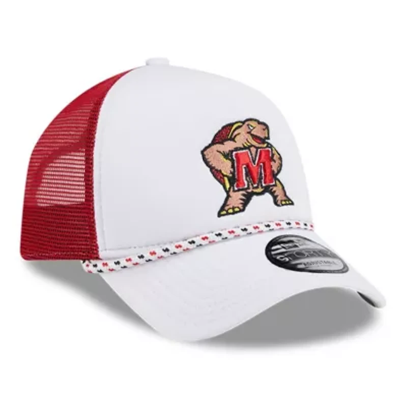 NCAA White/Red Maryland Terrapins Court Sport Foam A-Frame 9FORTY Adjustable Trucker Hat